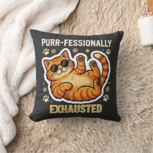 Purr-fessionally Exhausted Funny Lazy Cat T-Shirt Cushion