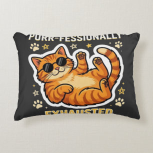 Purr-fessionally Exhausted Funny Lazy Cat T-Shirt Decorative Cushion