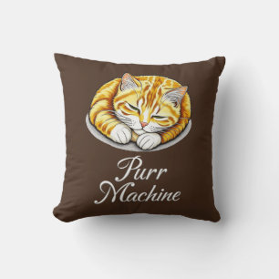 Purr Machine, Cute Sleeping Ginger Cat  Cushion