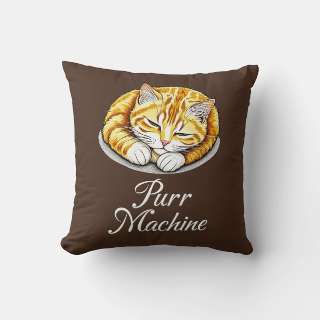 Purr Machine, Cute Sleeping Ginger Cat  Cushion (Front)