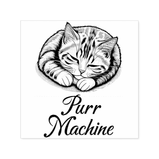 Purr Machine, Cute Sleeping Striped Cat  Self-inking Stamp (Design)