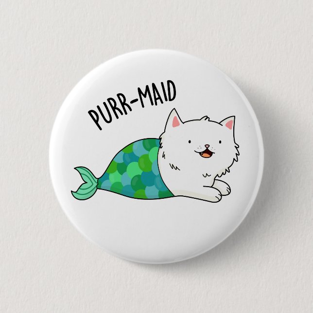 Purr-maid Funny Kitty Cat Mermaid Pun  6 Cm Round Badge (Front)