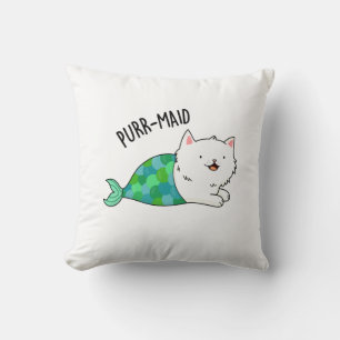 Purr-maid Funny Kitty Cat Mermaid Pun Cushion