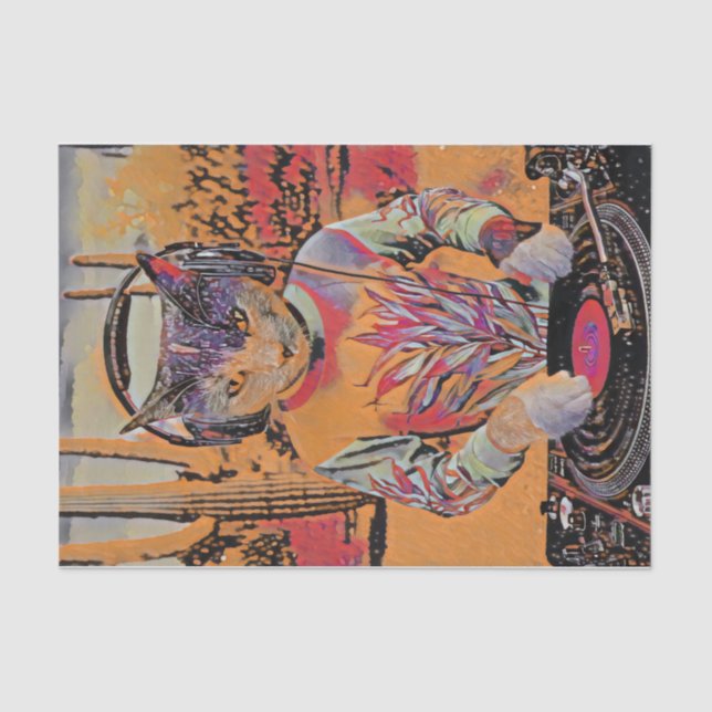 Purr Mix-a-Lot, Dj Kitty Spins Tunes Stylised Tissue Paper (Front)