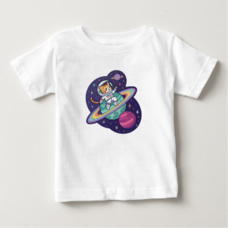 Purr-naut in Neon Space: Holographic Cat Astronaut Baby T-Shirt