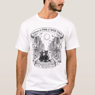 Purr-O-Ween Town Halloween Shirt   Funny Black Cat
