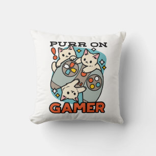 Purr On Gamer - Cute Cat Gaming Design Cushion