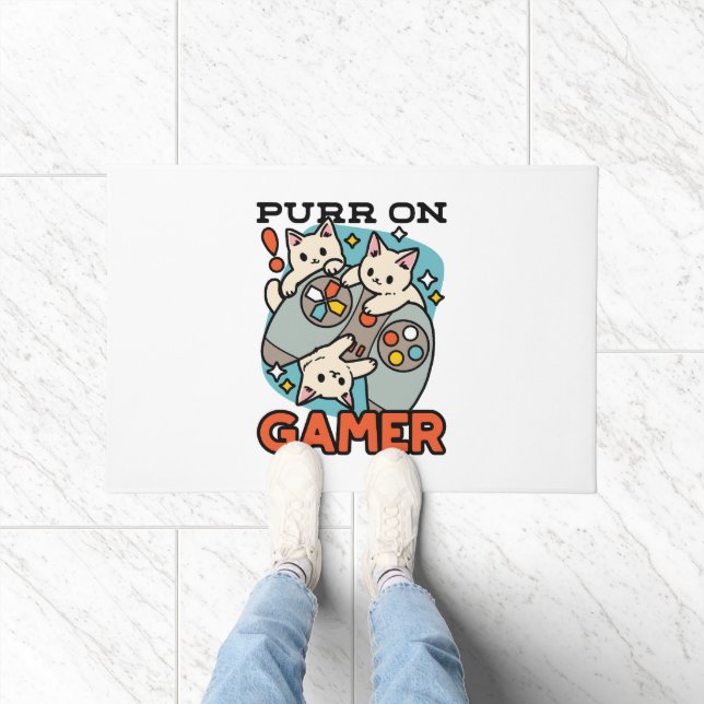 Purr On Gamer - Cute Cat Gaming Design Doormat (Indoor)