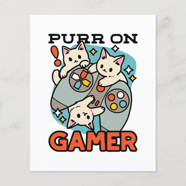 Purr On Gamer - Cute Cat Gaming Design Flyer (Front)