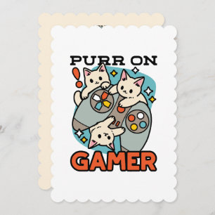 Purr On Gamer - Cute Cat Gaming Design Holiday Card