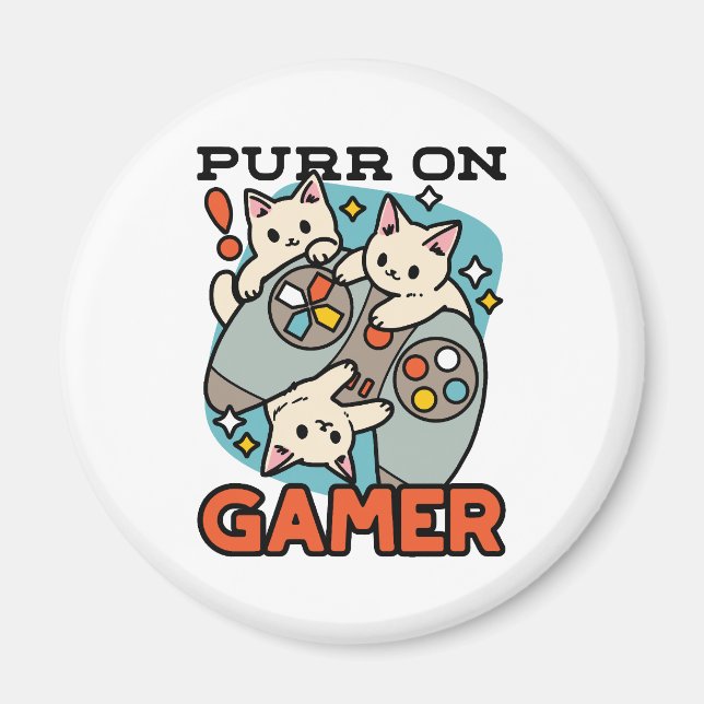Purr On Gamer - Cute Cat Gaming Design Magnet (Front)