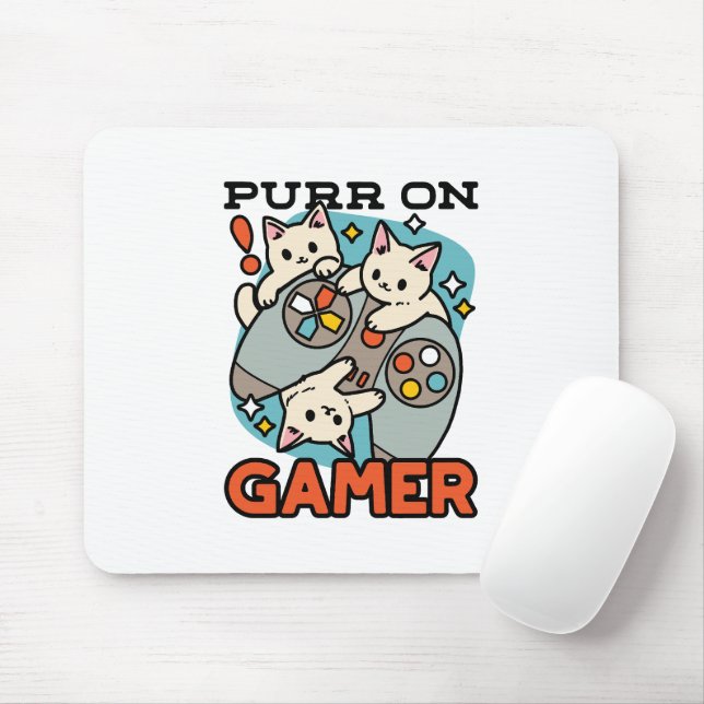 Purr On Gamer - Cute Cat Gaming Design Mouse Pad (With Mouse)