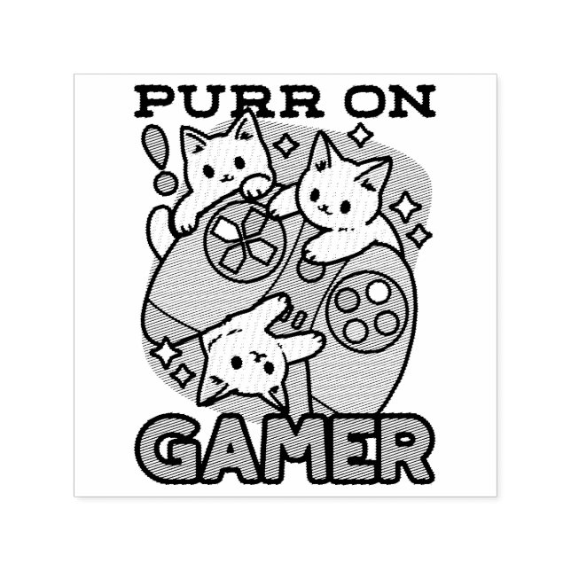 Purr On Gamer - Cute Cat Gaming Design Self-inking Stamp (Design)