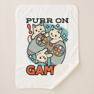 Purr On Gamer - Cute Cat Gaming Design Sherpa Blanket