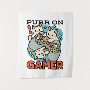 Purr On Gamer - Cute Cat Gaming Design Tapestry