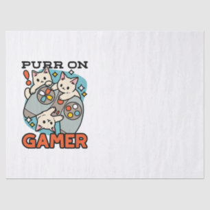 Purr On Gamer - Cute Cat Gaming Design Tissue Paper