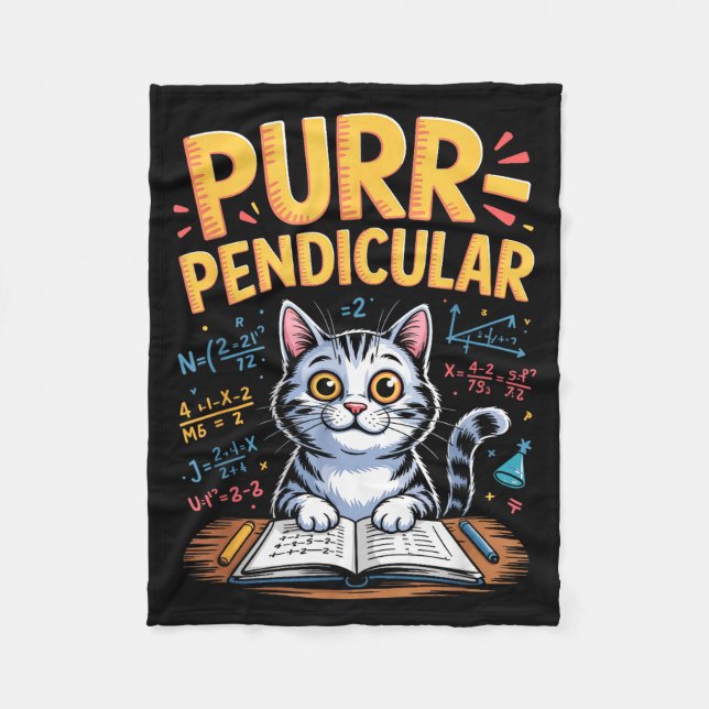 Purr-pendicular Math Cat Pun  Fleece Blanket (Front)