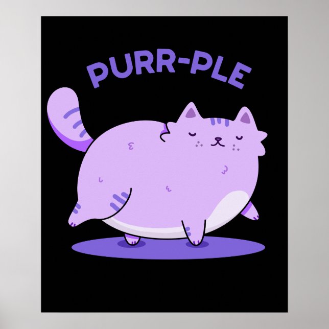 Purr-ple Funny Fat Kitty Cat Pun Dark BG Poster (Front)