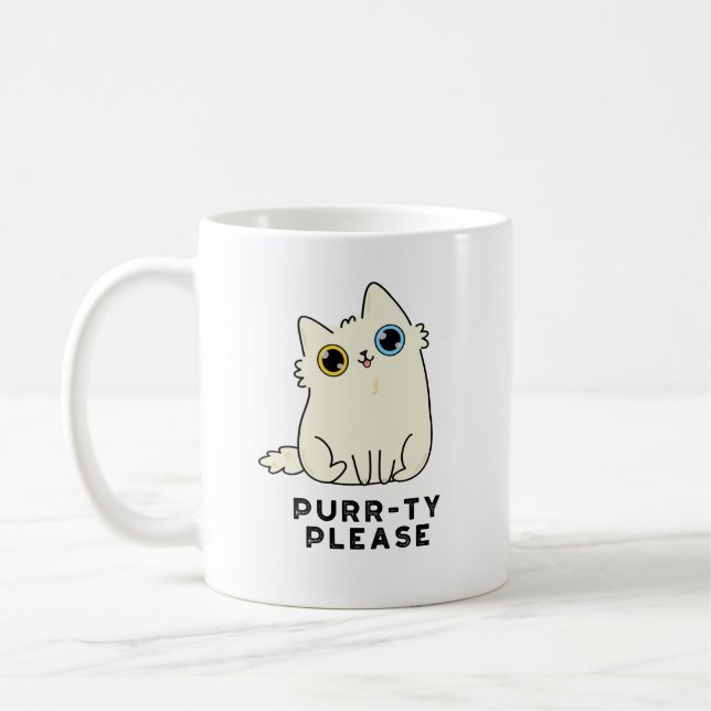 Purr-ty Please Funny Kitty Cat Pun  Coffee Mug (Left)
