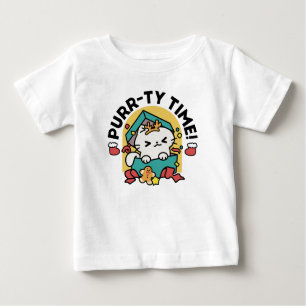 Purr-ty Time! - Festive Cat Christmas Design Baby T-Shirt