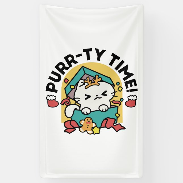 Purr-ty Time! - Festive Cat Christmas Design Banner (Vertical)