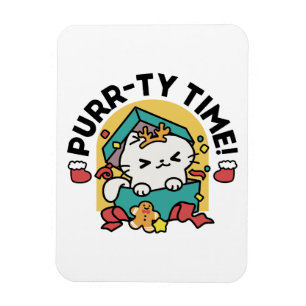 Purr-ty Time! - Festive Cat Christmas Design Magnet