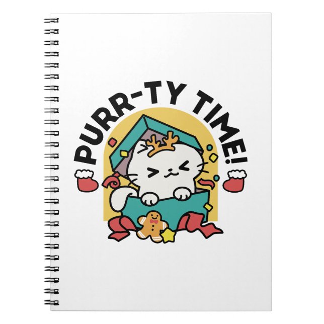 Purr-ty Time! - Festive Cat Christmas Design Notebook (Front)