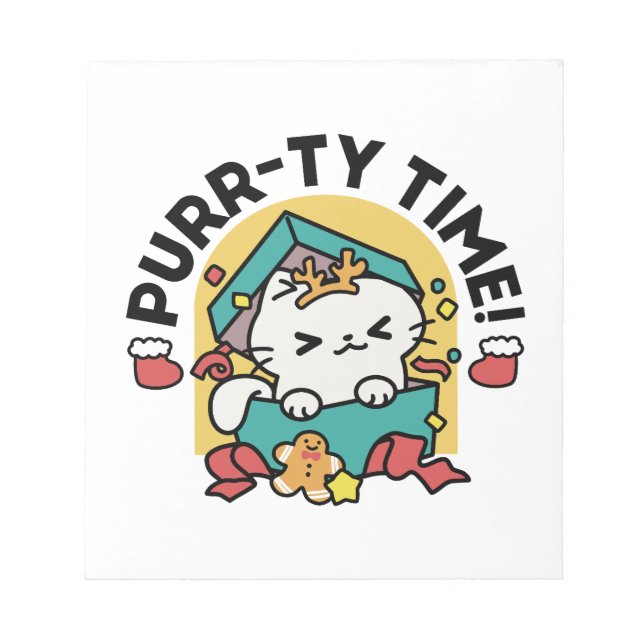 Purr-ty Time! - Festive Cat Christmas Design Notepad (Front)
