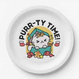 Purr-ty Time! - Festive Cat Christmas Design Paper Plate
