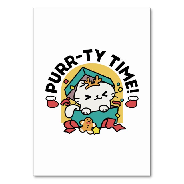 Purr-ty Time! - Festive Cat Christmas Design Table Number (Front)