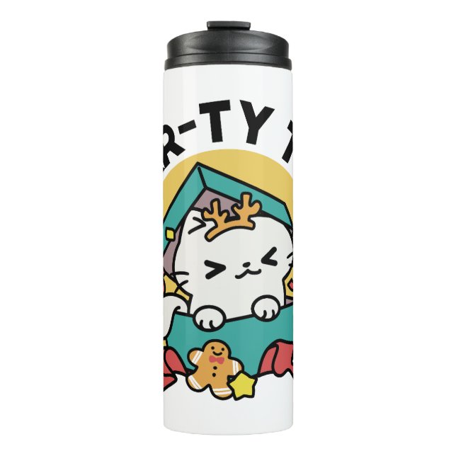 Purr-ty Time! - Festive Cat Christmas Design Thermal Tumbler (Front)