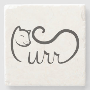 Purr Typography BLACK Stone Coaster