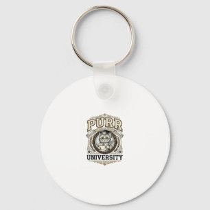 Purr University Cat Fake University Academy Vintag Key Ring