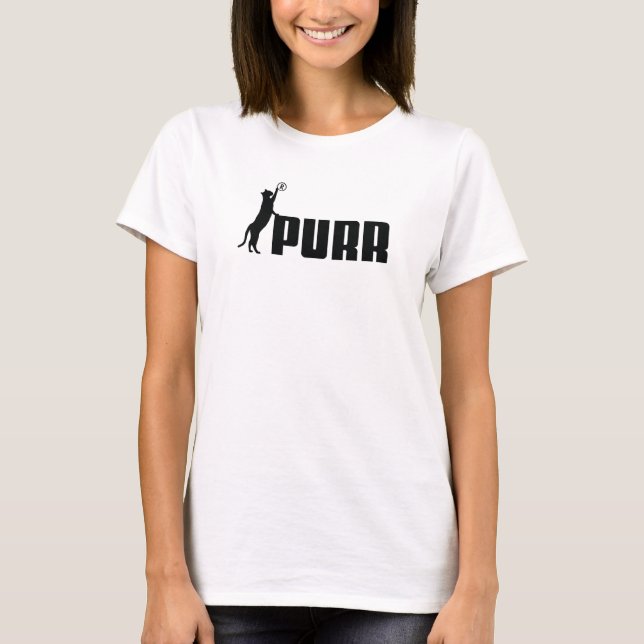 PURR with a playing cat in black or white T-Shirt (Front)