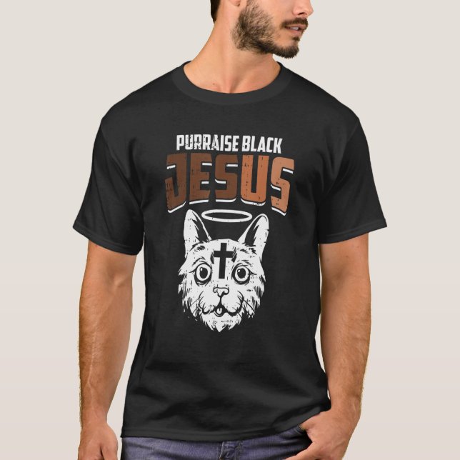 Purraise Black Jesus Black History Month Cute BLM  T-Shirt (Front)