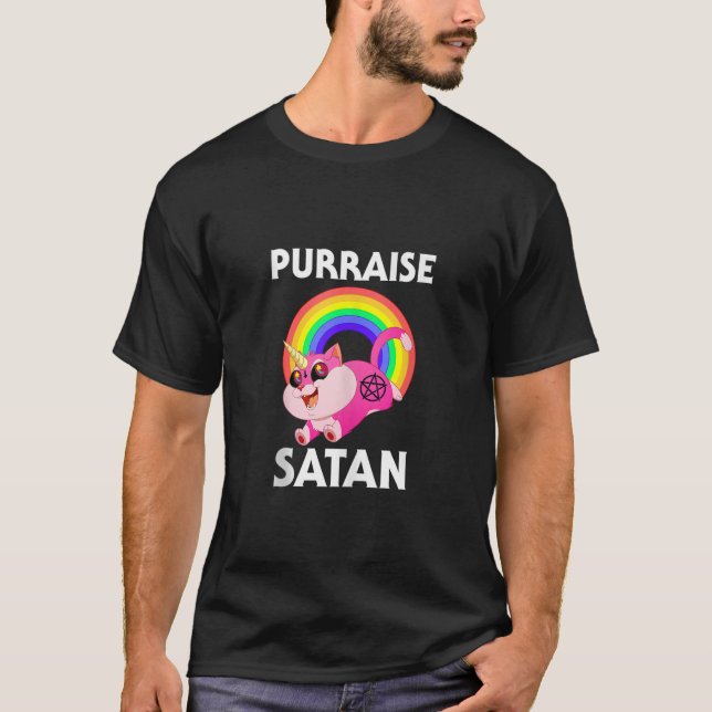 Purraise Satan Cat Hail Satanic Occult Praise Sata T-Shirt (Front)