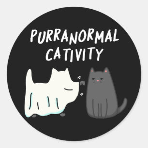 Purranormal Cativity Halloween Cat Pun Dark BG Classic Round Sticker
