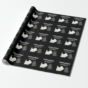 Purranormal Cativity Halloween Cat Pun Dark BG Wrapping Paper