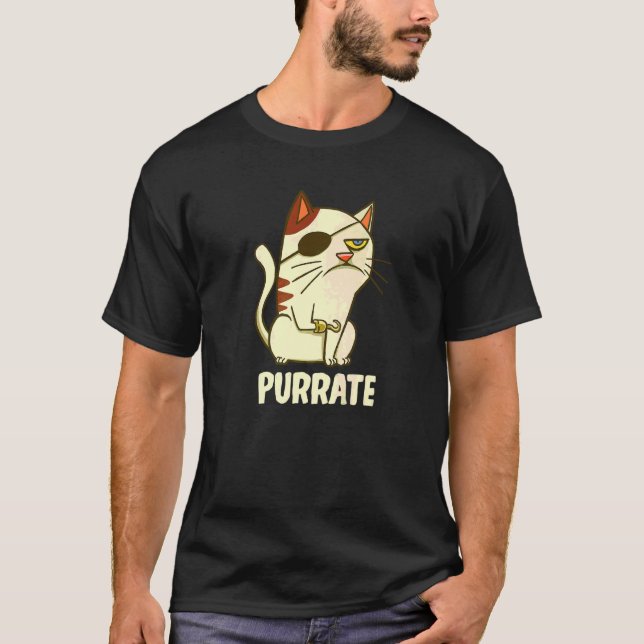 Purrate Cat Pirate Eye Patch Kitten  Kitty T-Shirt (Front)