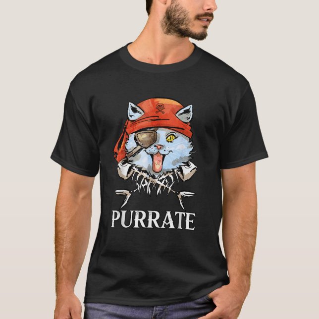 Purrate Cute Pirate Cat Funny  T-Shirt (Front)