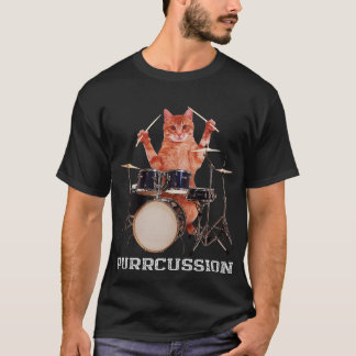 Purrcussion Funny Cat Drummer On Drum Set Percuss T-Shirt
