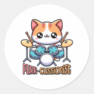 Purrcussionist Cute drummer Cat Pun Classic Round Sticker