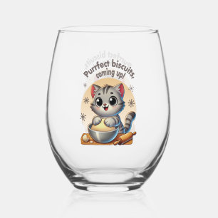 "Purrfect biscuits, coming up" Kneading Cat Stemless Wine Glass