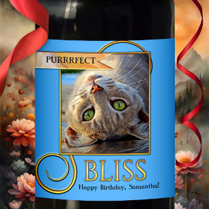 Purrfect Bliss Funny Cat Photo Wine Label