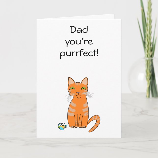 Purrfect cat Dad funny cartoon Father’s Day Card (Front)
