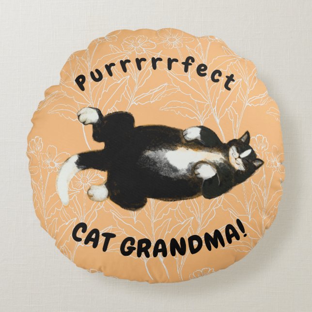 Purrfect cat grandma round cushion (Front)