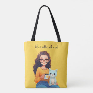 Purrfect Cat Lover Mum Cute Yellow Tote Bag