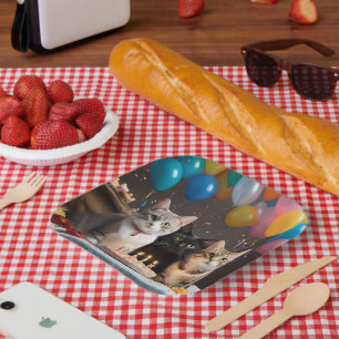 Purrfect Celebration: A Cat's Birthday Party Cake Paper Plate