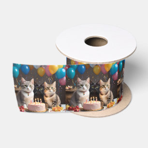 Purrfect Celebration: A Cat's Birthday Party Cake Satin Ribbon