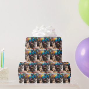 Purrfect Celebration: A Cat's Birthday Party Cake Wrapping Paper